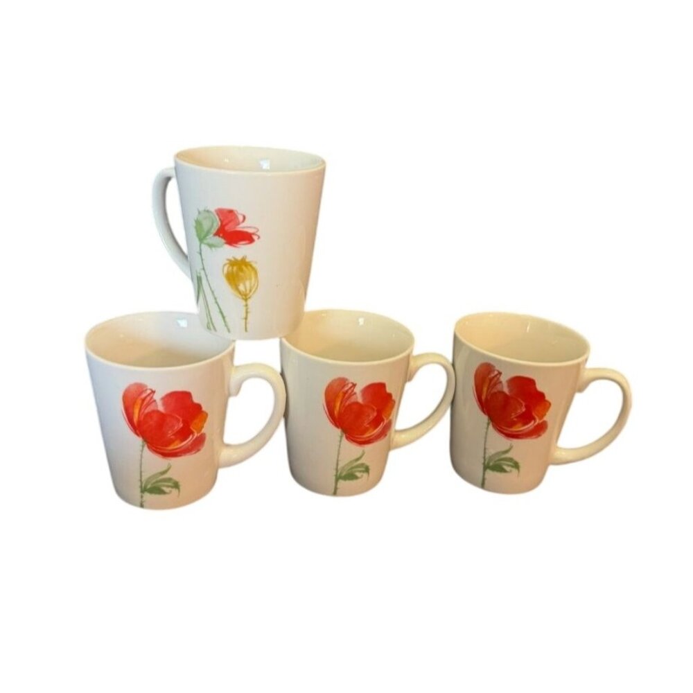 Set Of 4 Gibson Everyday Floral Pattern Coffee Mugs